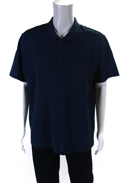 Vince Mens Short Sleeve Pique Quarter Zip Tee Polo Shirt Navy Blue Size XL