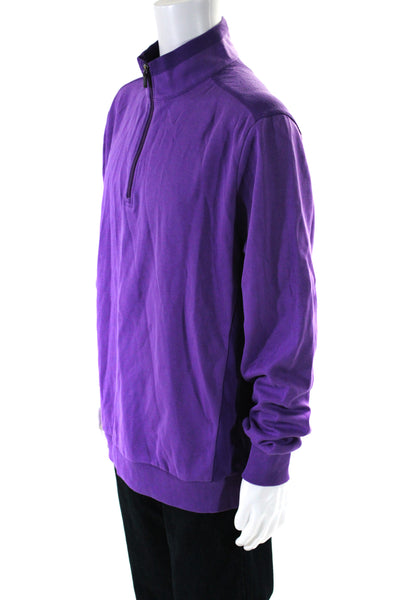 Bugatchi Mens Mesh Trim Turtleneck Quarter Zip Pullover Sweater Purple Size XL