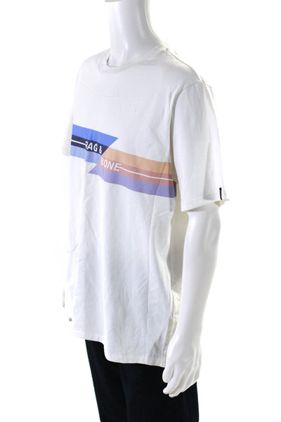 Rag & Bone Mens Short Sleeve Graphic Stripe Tee Shirt White Blue Purple Size XL