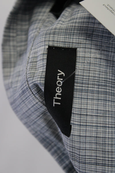 Theory Mens Short Sleeve Check button Up Shirt Blue Gray Linen Size XXL