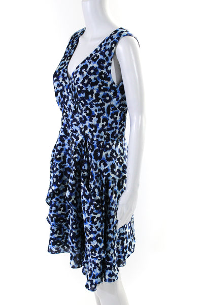 DKNYC Womens Floral Print V Neck A Line Tiered Dress Navy Blue White Size 10