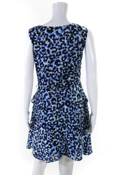 DKNYC Womens Floral Print V Neck A Line Tiered Dress Navy Blue White Size 10