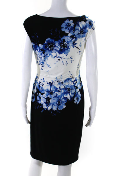 Lauren Ralph Lauren Womens Floral Print Body Con Ruched Dress White Blue Size 4