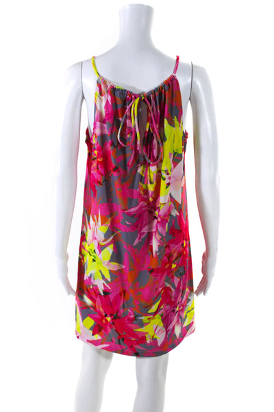 Trina Turk Womens Floral Print Knee Length Sleeveless Sun Dress Grey Pink Size 4