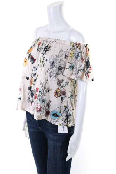 Rebecca Taylor Womens Linen Floral Print Short Sleeves Blouse White Size Extra S