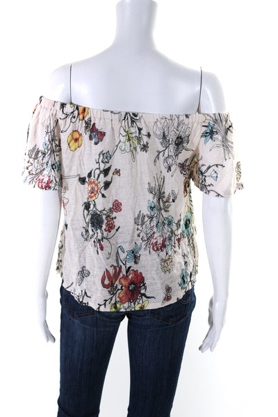 Rebecca Taylor Womens Linen Floral Print Short Sleeves Blouse White Size Extra S