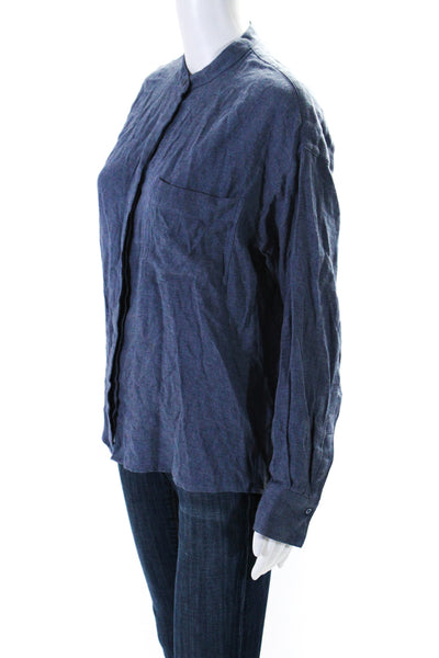 Vince Womnes Long Sleeves Button Down Crew Neck Shirt Blue Cotton Size Small