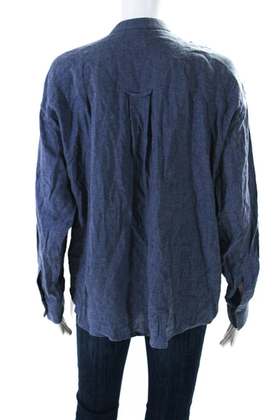 Vince Womnes Long Sleeves Button Down Crew Neck Shirt Blue Cotton Size Small