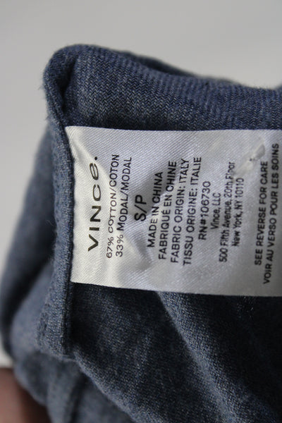 Vince Womnes Long Sleeves Button Down Crew Neck Shirt Blue Cotton Size Small