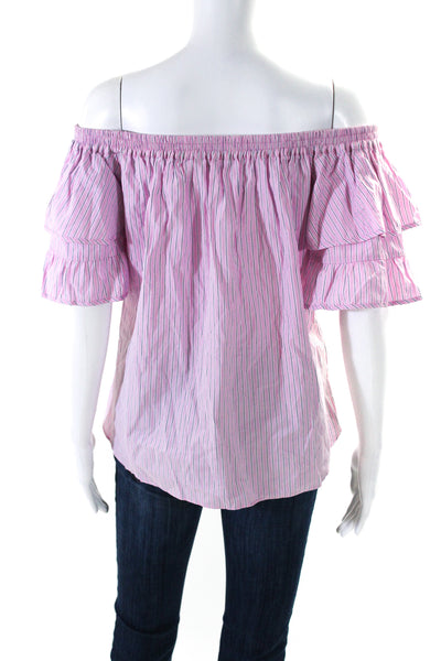 Parker Womens Striped Tiered Short Sleeves Blouse Pink Cotton Size Small