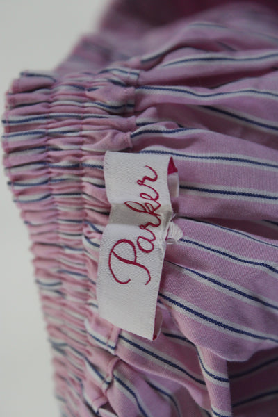 Parker Womens Striped Tiered Short Sleeves Blouse Pink Cotton Size Small