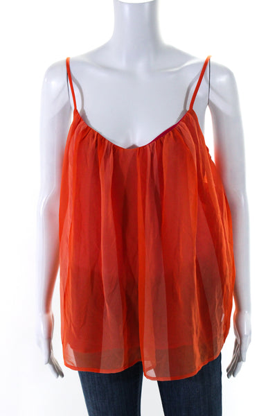 Trina Turk Womens Striped Spaghetti Strap Sleeveless Tank Top Orange Size Small