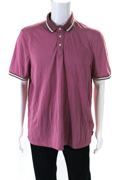 Ted Baker London Mens Striped Short Sleeves Polo Shirt Pink White Size 6