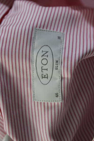 Eton Mens Pinstriped Button Down Slim Fit Dress Shirt White Red Cotton Size 18