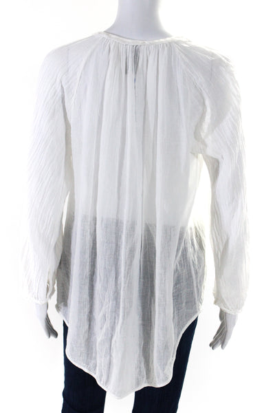 Raquel Allegra Womens Long Puff Sleeve Gauze Henley Top Blouse White Size 0