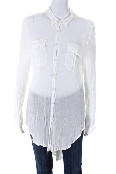 Sunday Tropez Womens Plisse Drawstring Button Up Tunic Blouse White Size Large