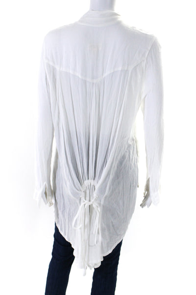 Sunday Tropez Womens Plisse Drawstring Button Up Tunic Blouse White Size Large