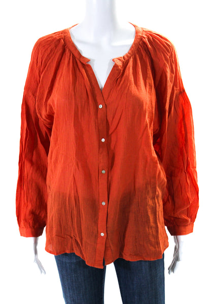 Bella Jones Womens Y Neck Button Up Long Sleeve Gauze Top Blouse Orange Size 2