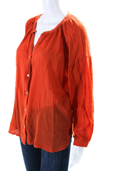 Bella Jones Womens Y Neck Button Up Long Sleeve Gauze Top Blouse Orange Size 2