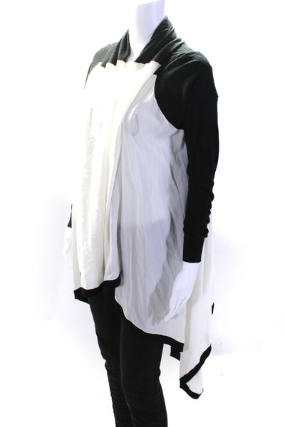 Anne Fontaine Womens Mikio Silk Cashmere Color Block Cardigan Black White FR 42