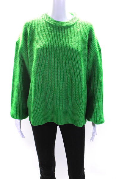 Zara Womens Crew Neck Thick Knit Oversize Sweater Green Size Large