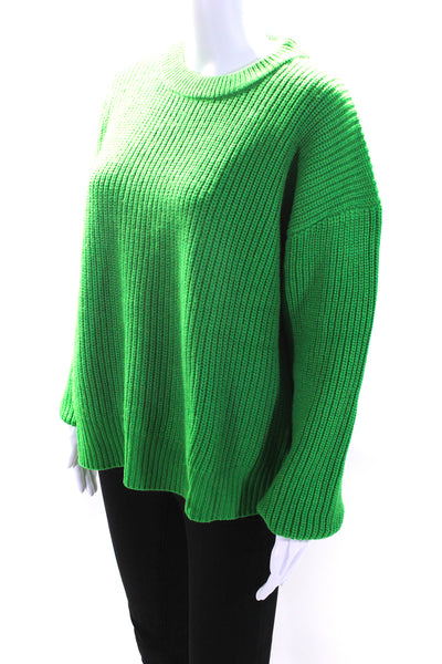 Zara Womens Crew Neck Thick Knit Oversize Sweater Green Size Large