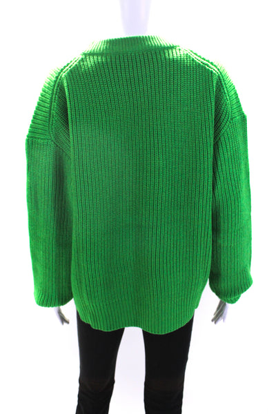 Zara Womens Crew Neck Thick Knit Oversize Sweater Green Size Large