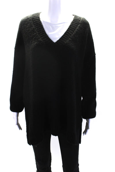 Zara Womens Oversize Thick Knit V Neck Pullover Sweater Black Size Medium