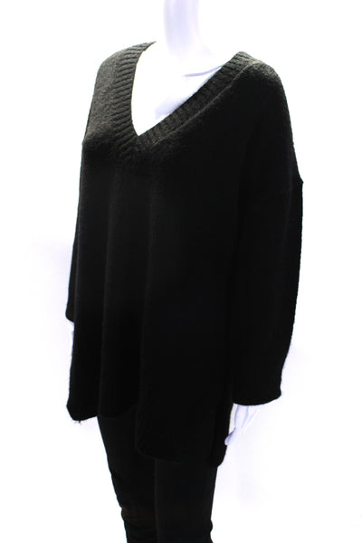 Zara Womens Oversize Thick Knit V Neck Pullover Sweater Black Size Medium