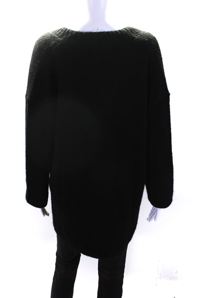 Zara Womens Oversize Thick Knit V Neck Pullover Sweater Black Size Medium