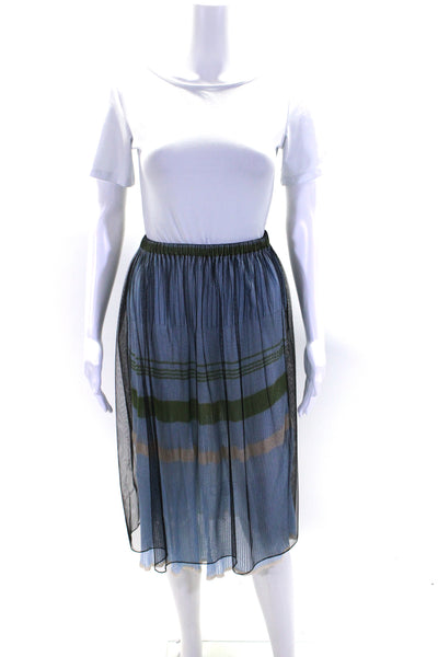 Quetsche Womens Mesh Overlay Striped Knit Midi Skirt Black Blue Green Size FR 38