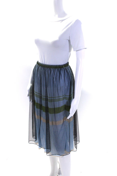 Quetsche Womens Mesh Overlay Striped Knit Midi Skirt Black Blue Green Size FR 38