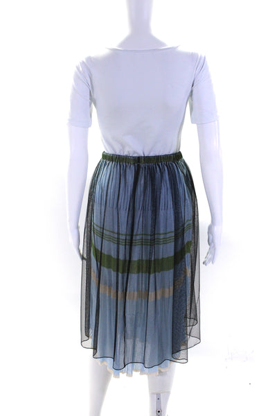 Quetsche Womens Mesh Overlay Striped Knit Midi Skirt Black Blue Green Size FR 38