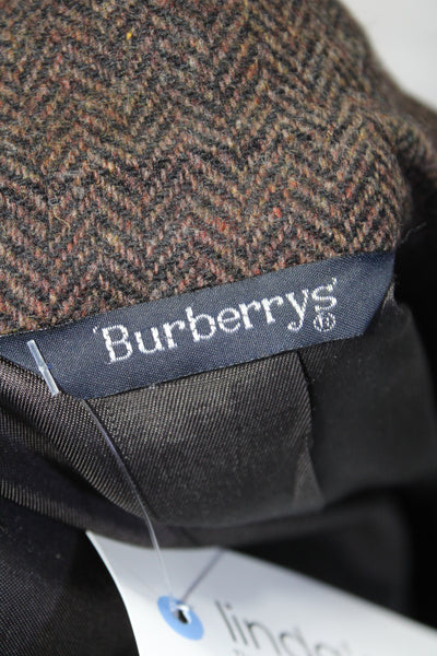 Burberrys Mens Wool Grid Print Notch Collar Button Up Suit Jacket Brown Size 42R