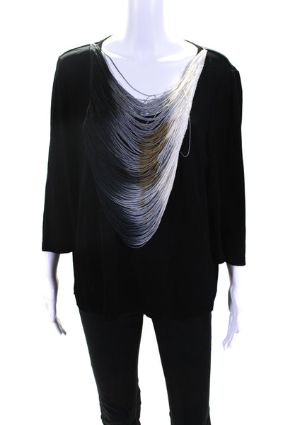 Stizzoli Womens Fringe Middle Detail Long Sleeves Blouse Black Size EUR 52