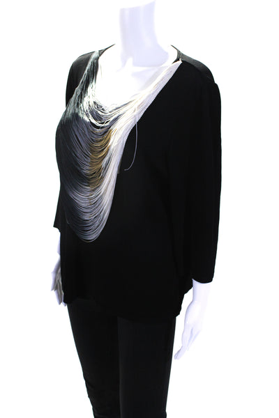 Stizzoli Womens Fringe Middle Detail Long Sleeves Blouse Black Size EUR 52