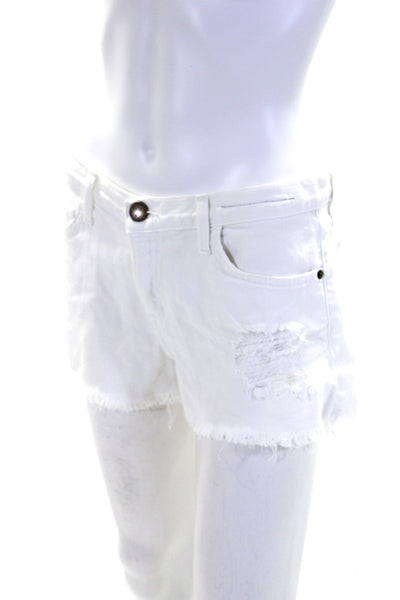 Current/Elliott Womens Low Rise Cutoff Denim Boyfriend Shorts White Size 25