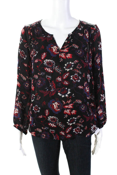 Joie Womens Silk Floral Print Long Sleeves Black Multi Colored Size Extra Small