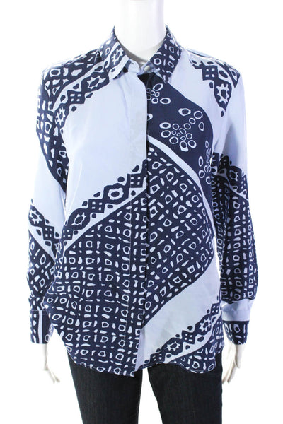 Altuzarra Womens Silk Abstract Print Button Down Blouse Sky Blue Size EUR 34