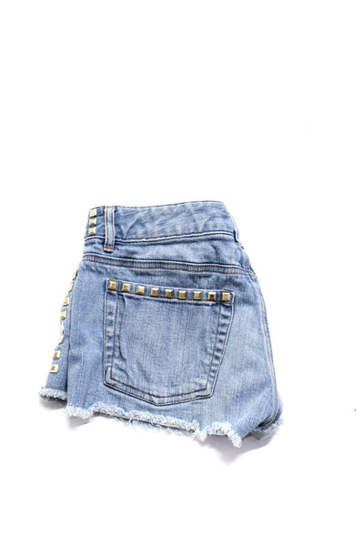 Michael Kors Womens Denim Studded Low Rise Cut Off Shorts Blue Cotton Size 0