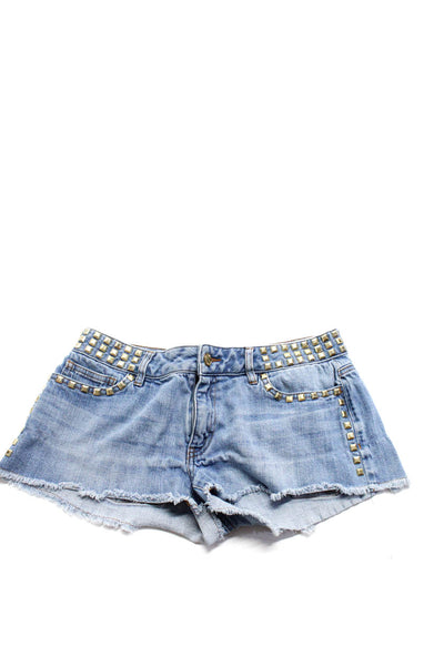 Michael Kors Womens Denim Studded Low Rise Cut Off Shorts Blue Cotton Size 0