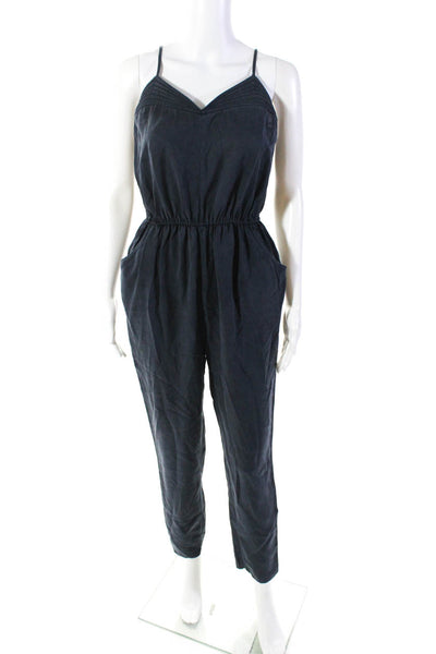 Finders Keepers Women's Sleeveless V Neck Straight Leg Jumpsuit Blue Size S