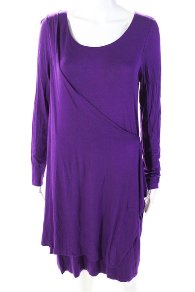 People Like Frank Women's Round Neck Long Sleeves Wrap Mini Dress Purple Size L