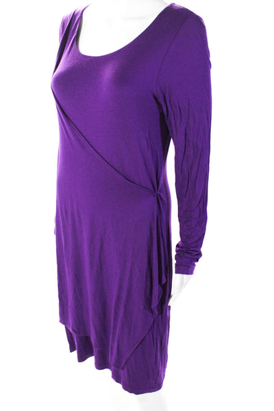 People Like Frank Women's Round Neck Long Sleeves Wrap Mini Dress Purple Size L