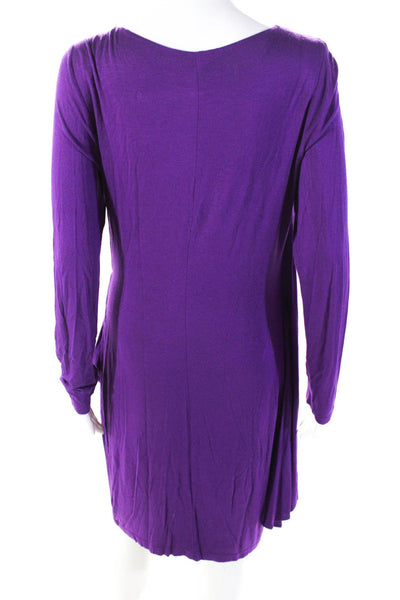 People Like Frank Women's Round Neck Long Sleeves Wrap Mini Dress Purple Size L