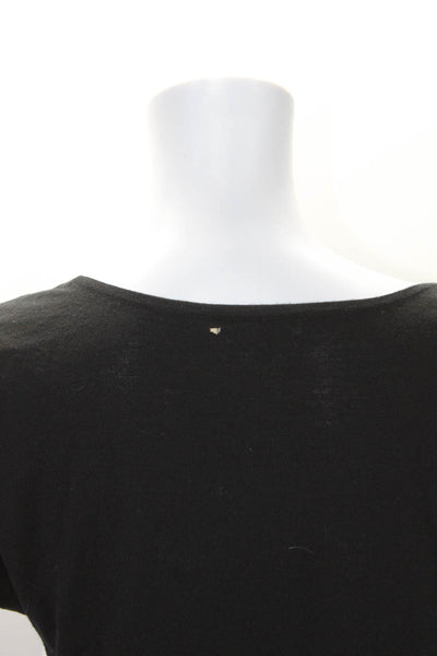 Michael Kors Womens Wool Round Neck Short Sleeve Pullover Knit Top Black Size M