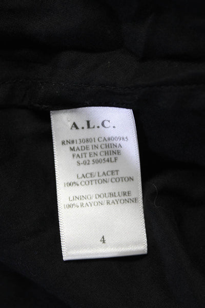 A.L.C. Womens Cotton Embroidered V-Neck Sleeveless Zip Up Tank Top Black Size 4