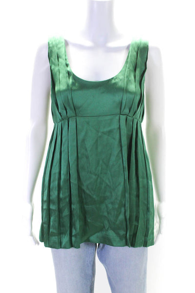 Thakoon Womens Silk Pleated Round Neck Pullover Tank Top Blouse Green Size 4