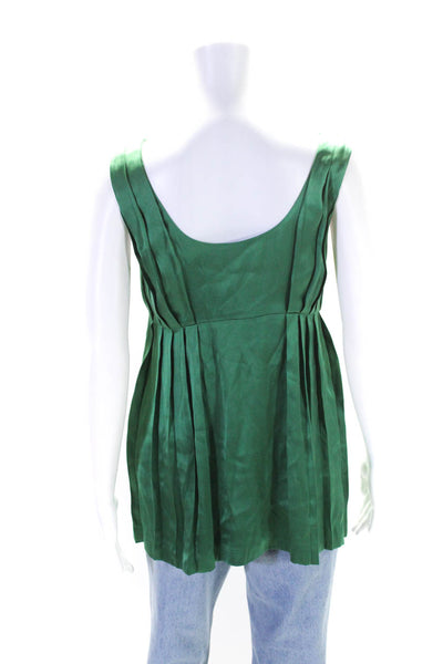 Thakoon Womens Silk Pleated Round Neck Pullover Tank Top Blouse Green Size 4