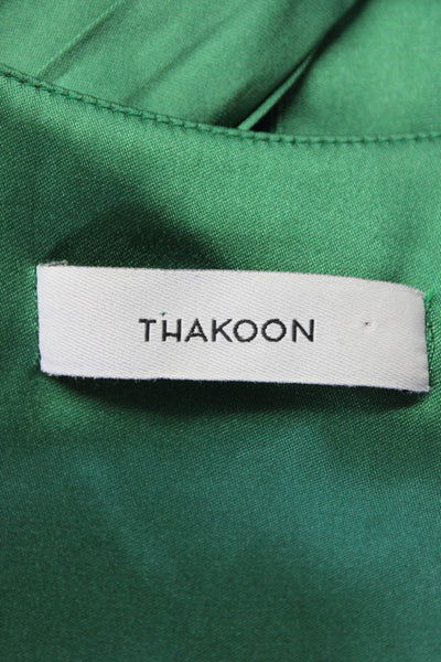 Thakoon Womens Silk Pleated Round Neck Pullover Tank Top Blouse Green Size 4